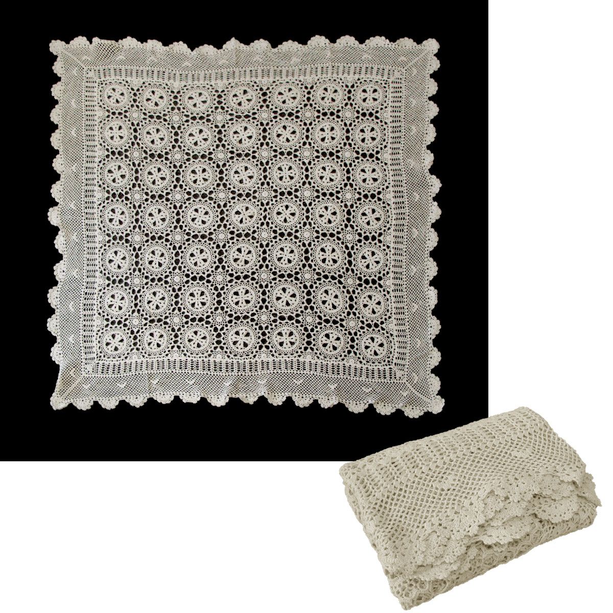 Linen Knitted Crochet Cotton Tablecloth Square 137 x 137cm Scalloped Edge 4-Seater V442-ATX-TABLEC-CROCHETCOTTON-LINEN-SQ