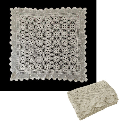 Linen Knitted Crochet Cotton Tablecloth Square 137 x 137cm Scalloped Edge 4-Seater V442-ATX-TABLEC-CROCHETCOTTON-LINEN-SQ