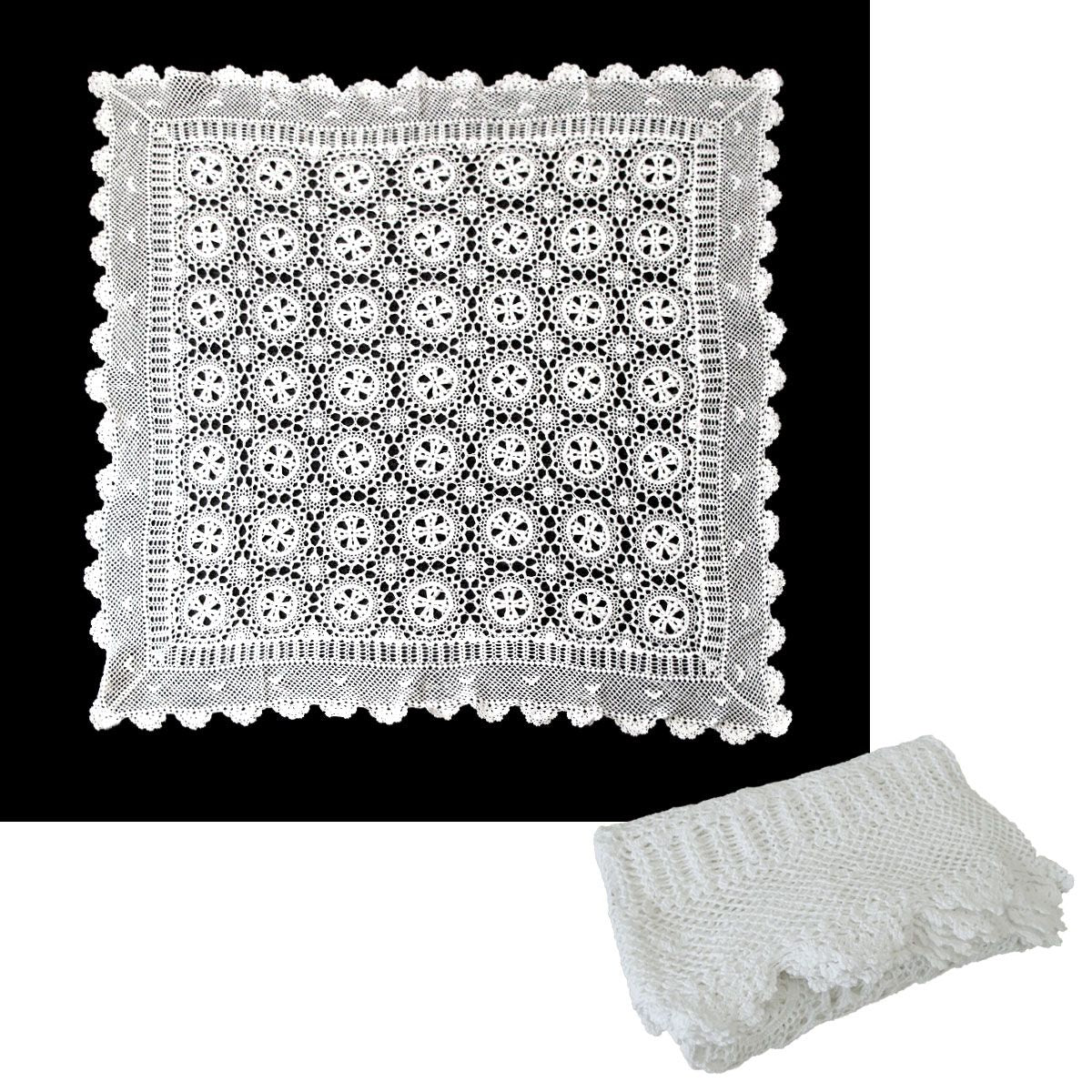 White Knitted Crochet Cotton Tablecloth Square 137 x 137 cm Scalloped Edging 4-Seater V442-ATX-TABLEC-CROCHETCOTTON-WHITE-SQ