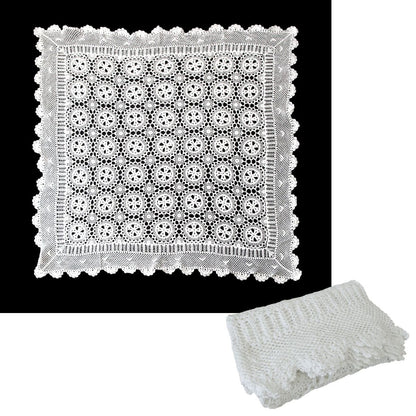White Knitted Crochet Cotton Tablecloth Square 137 x 137 cm Scalloped Edging 4-Seater V442-ATX-TABLEC-CROCHETCOTTON-WHITE-SQ