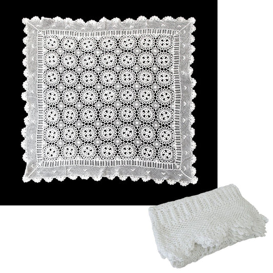 White Knitted Crochet Cotton Tablecloth Square 137 x 137 cm Scalloped Edging 4-Seater V442-ATX-TABLEC-CROCHETCOTTON-WHITE-SQ