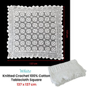 White Knitted Crochet Cotton Tablecloth Square 137 x 137 cm Scalloped Edging 4-Seater V442-ATX-TABLEC-CROCHETCOTTON-WHITE-SQ