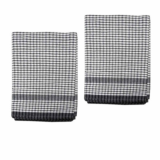 Hotel Living Set of 2 Jumbo Cotton Check Tea Towels 60x90cm Black V442-ATX-TEAT-SETOF2JUMBOTEA-BLACK-RE