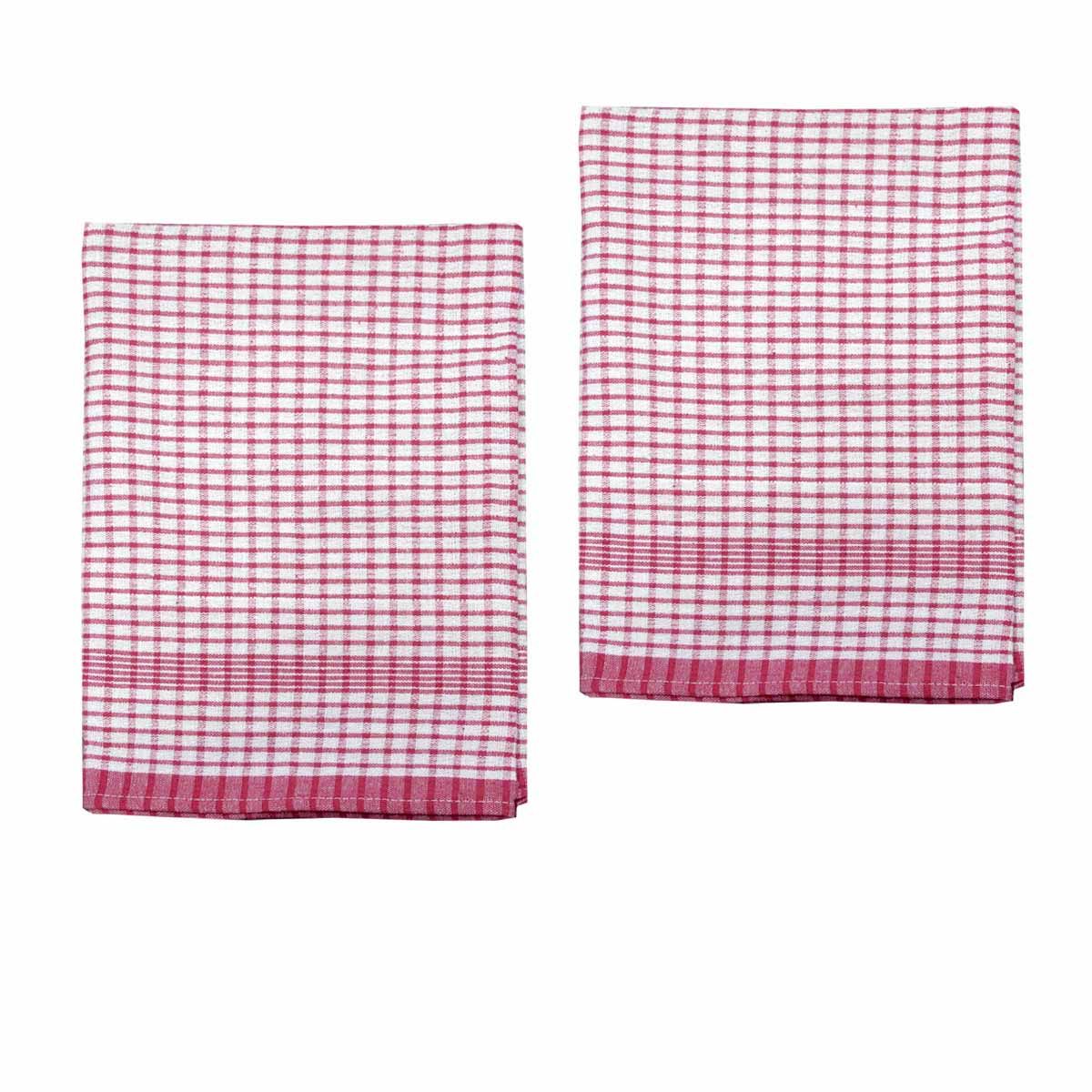 Hotel Living Set of 2 Jumbo Cotton Check Tea Towels 60x90cm Cherry V442-ATX-TEAT-SETOF2JUMBOTEA-CHERRY-RE