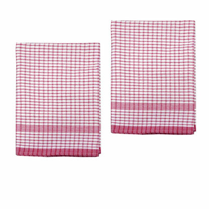 Hotel Living Set of 2 Jumbo Cotton Check Tea Towels 60x90cm Cherry
