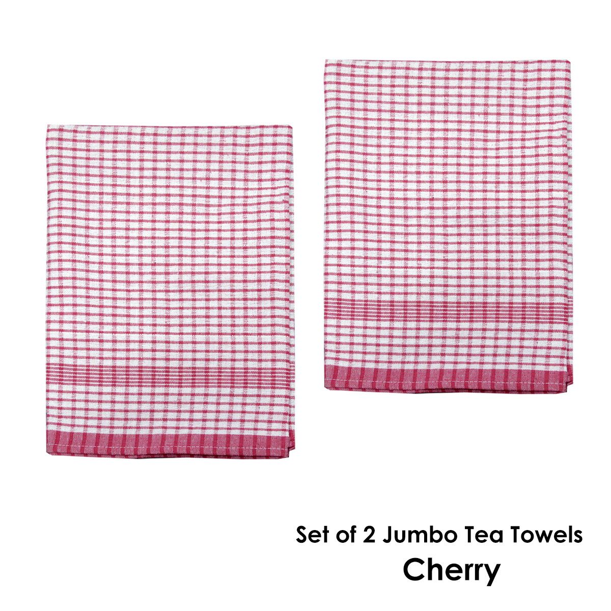 Hotel Living Set of 2 Jumbo Cotton Check Tea Towels 60x90cm Cherry V442-ATX-TEAT-SETOF2JUMBOTEA-CHERRY-RE