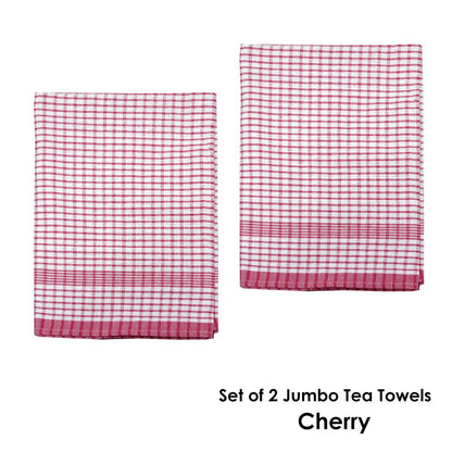 Hotel Living Set of 2 Jumbo Cotton Check Tea Towels 60x90cm Cherry