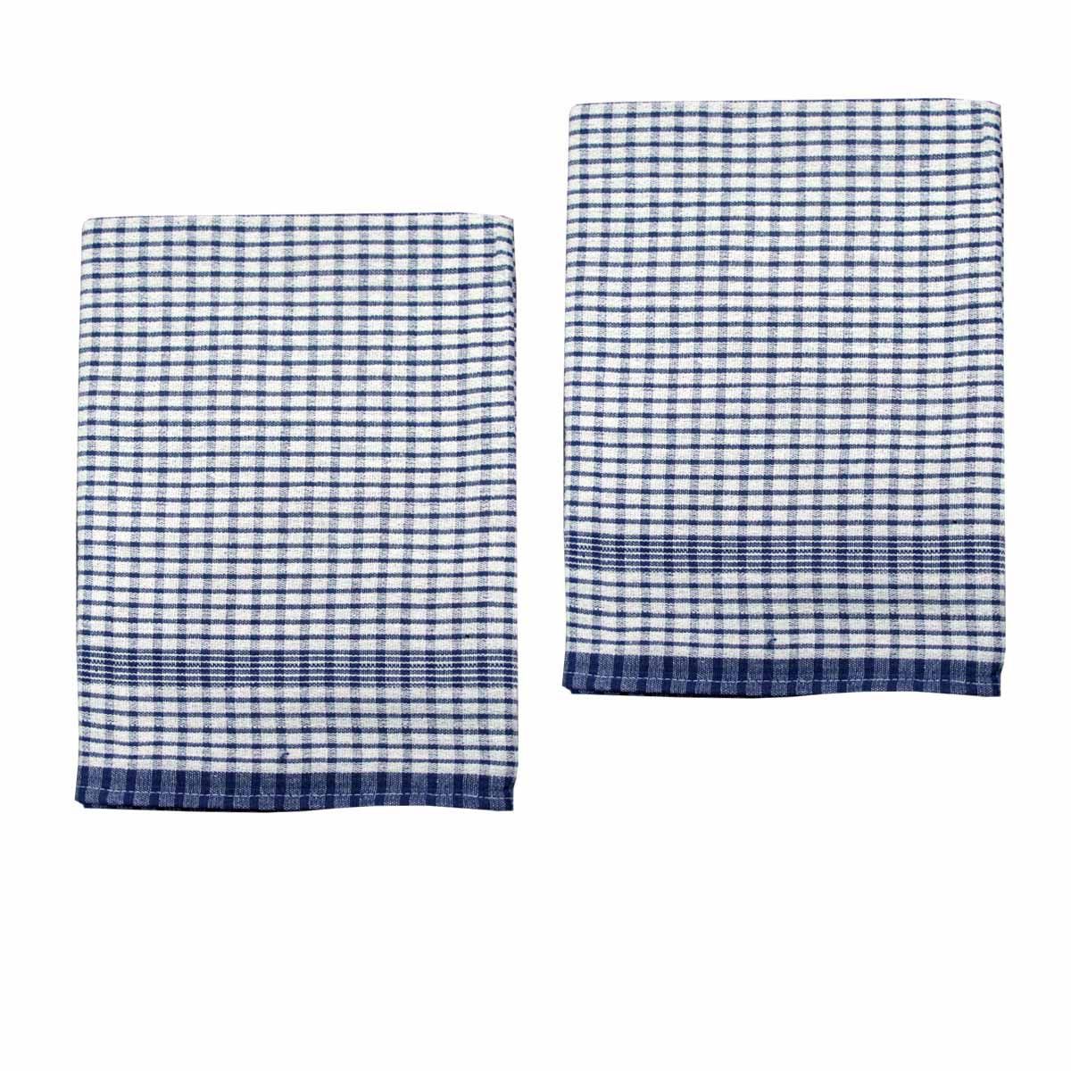Hotel Living Set of 2 Jumbo Cotton Check Tea Towels 60x90cm Navy V442-ATX-TEAT-SETOF2JUMBOTEA-NAVY-RE
