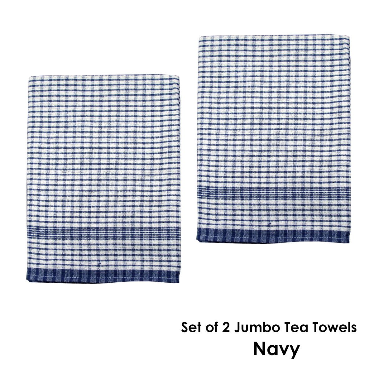 Hotel Living Set of 2 Jumbo Cotton Check Tea Towels 60x90cm Navy V442-ATX-TEAT-SETOF2JUMBOTEA-NAVY-RE