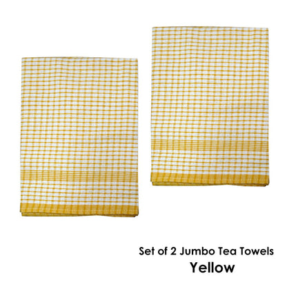 Hotel Living Set of 2 Jumbo Cotton Check Tea Towels 60x90cm Yellow V442-ATX-TEAT-SETOF2JUMBOTEA-YELLOW-RE
