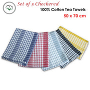 Hotel Living Checkered Set of 5 Cotton Tea Towels V442-ATX-TEAT-SETOF5CHECKERED-MULTI-RE
