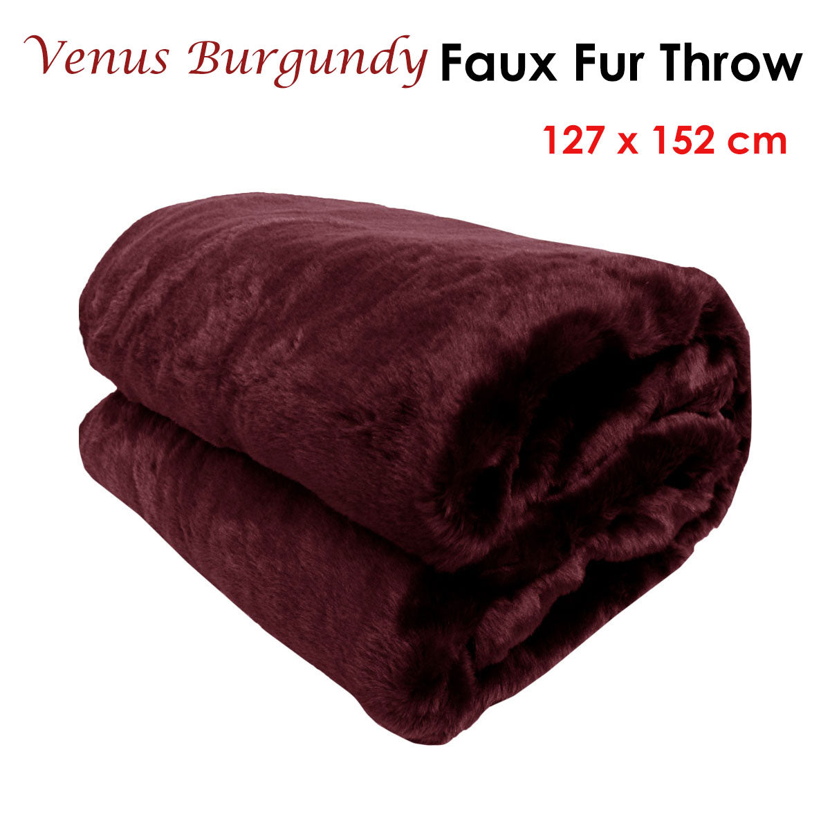Venus Burgundy Faux Fur Throw Rug 127 x 152 cm V442-ATX-THROW-21VENUS-BURGUNDY-RE