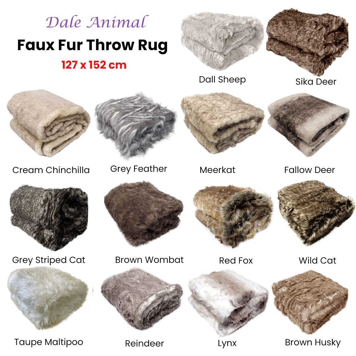 Dale Animal Faux Fur Throw Rug 127 x 152 cm Dall Sheep V442-ATX-THROW-23DALEDALLSHEEP-CREAM-RE