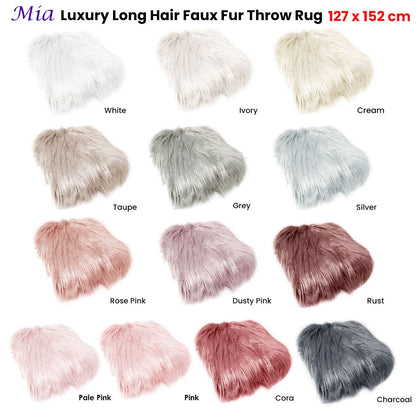 Mia Luxury Long Hair Faux Fur Throw Rug 127 x 152 cm Ivory V442-ATX-THROW-23LUXMIA-IVORY-RE