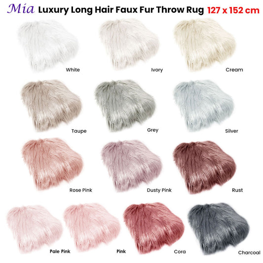 Mia Luxury Long Hair Faux Fur Throw Rug 127 x 152 cm Ivory V442-ATX-THROW-23LUXMIA-IVORY-RE