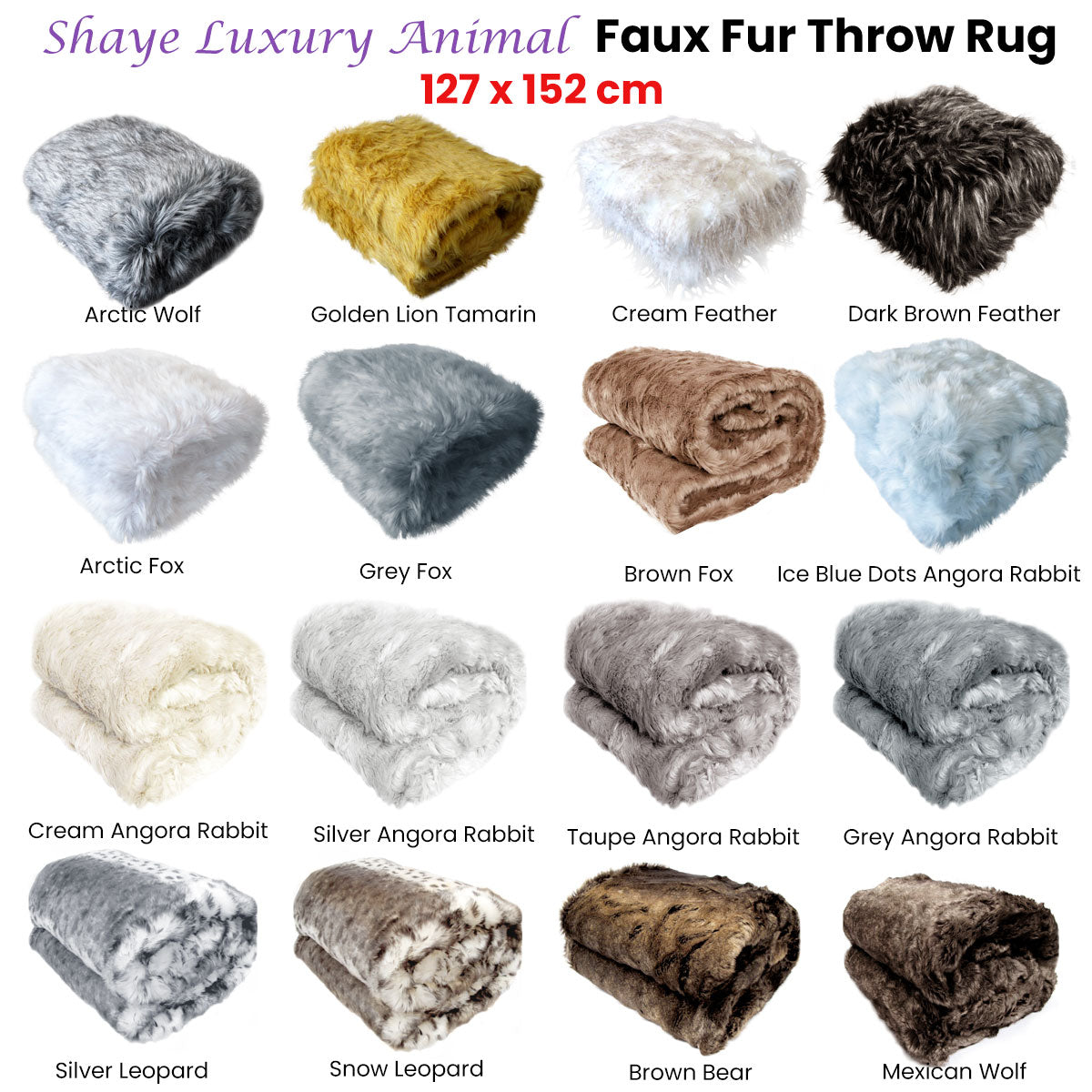 Shaye Luxury Range Faux Fur Throw Rug 127 x 152 cm Mexican Wolf V442-ATX-THROW-23SHAYEMEXWOLF-BROWN-RE