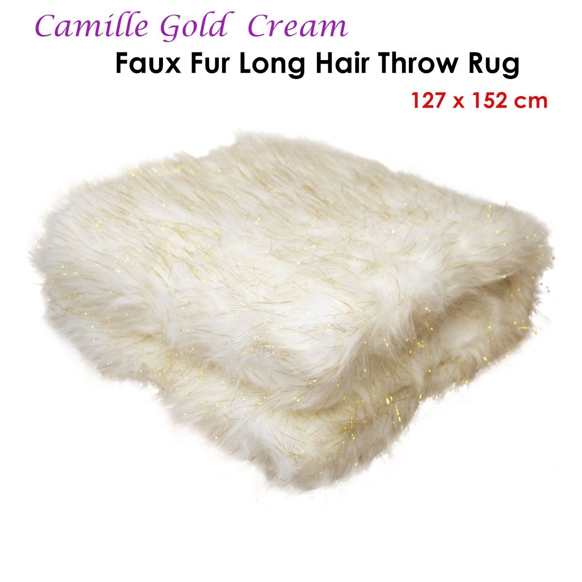 Camille Gold Cream Faux Fur Throw Rug 127 x 152 cm V442-ATX-THROW-26CAMILLE-GOLDCREAM-RE