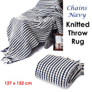 Chains Navy Knitted Throw Rug V442-ATX-THROW-CHAINS-NAVY-RE