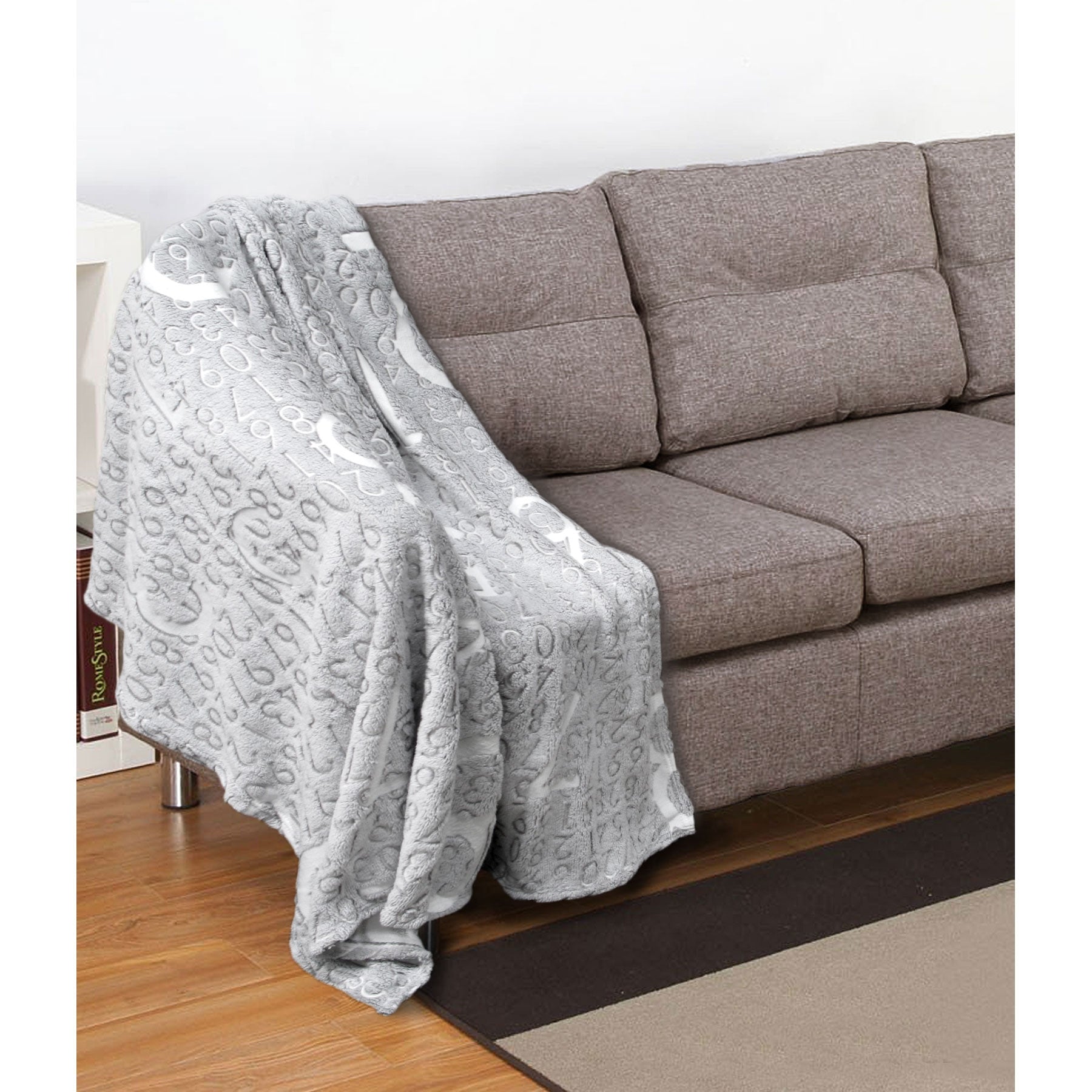 Embossed Print Throw Grey Numbers V442-ATX-THROW-EMBOSSEDNUMBERS-GREY-RE
