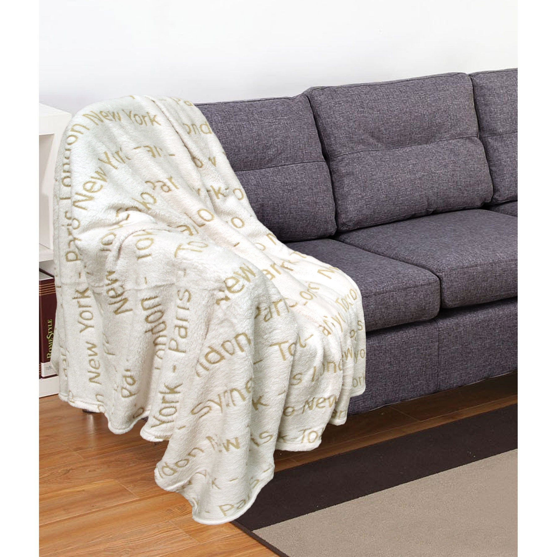 Embossed Print Throw Ivory World Cities V442-ATX-THROW-EMBOSSEDWORLDCITIES-IVORY-RE
