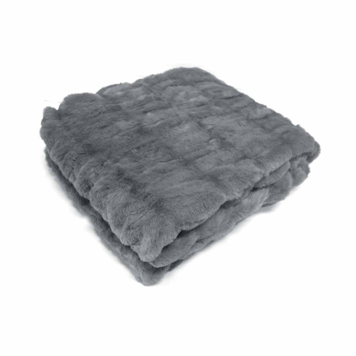 Harper Soft Ruched Pattern Faux Fur Throw Rug 127 x 152 cm Grey V442-ATX-THROW-HARPER-GREY-RE