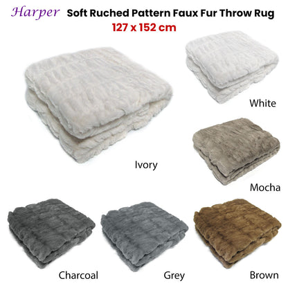 Harper Soft Ruched Pattern Faux Fur Throw Rug 127 x 152 cm Grey V442-ATX-THROW-HARPER-GREY-RE