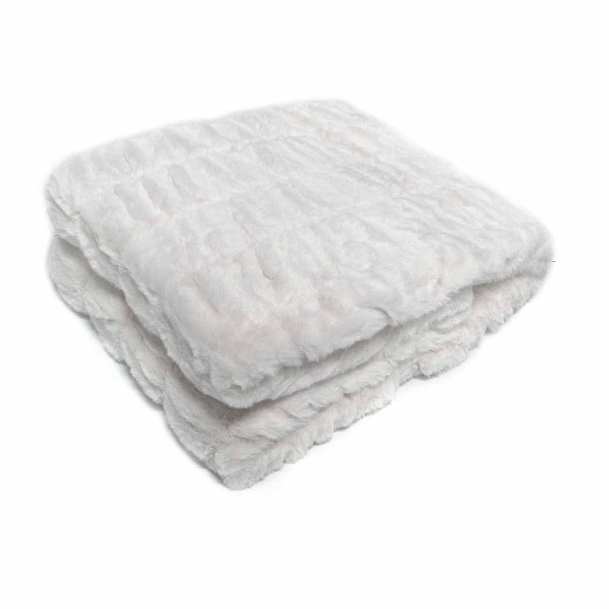 Harper Soft Ruched Pattern Faux Fur Throw Rug 127 x 152 cm White V442-ATX-THROW-HARPER-WHITE-RE