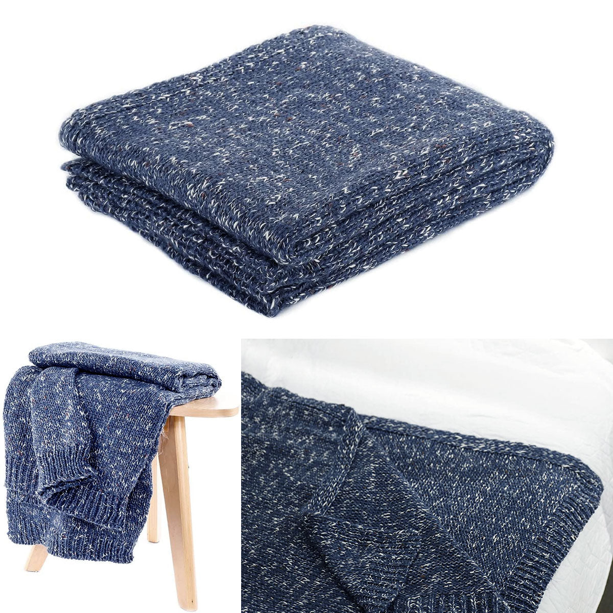 Havana Blue Woven Throw Rug 127 x 152 cm V442-ATX-THROW-HAVANA-BLUE-RE