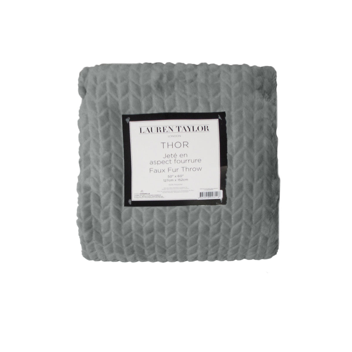 Herringbone Faux Fur Throw Rug Grey V442-ATX-THROW-HERRINGBONE-GREY-RE