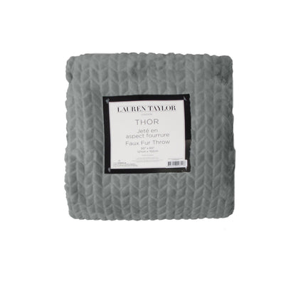 Herringbone Faux Fur Throw Rug Grey V442-ATX-THROW-HERRINGBONE-GREY-RE