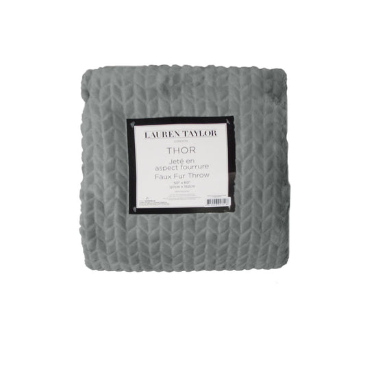 Herringbone Faux Fur Throw Rug Grey V442-ATX-THROW-HERRINGBONE-GREY-RE