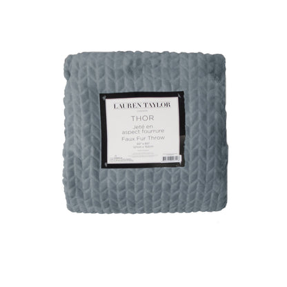 Herringbone Faux Fur Throw Rug Steel V442-ATX-THROW-HERRINGBONE-STEEL-RE