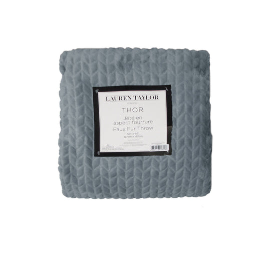 Herringbone Faux Fur Throw Rug Steel V442-ATX-THROW-HERRINGBONE-STEEL-RE