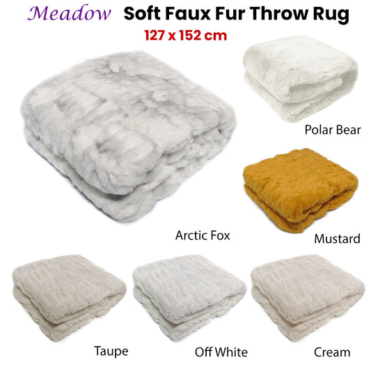 Meadow Soft Faux Fur Throw Rug 127 x 152 cm Arctic Fox V442-ATX-THROW-MEADOW-ARCTICFOX-RE