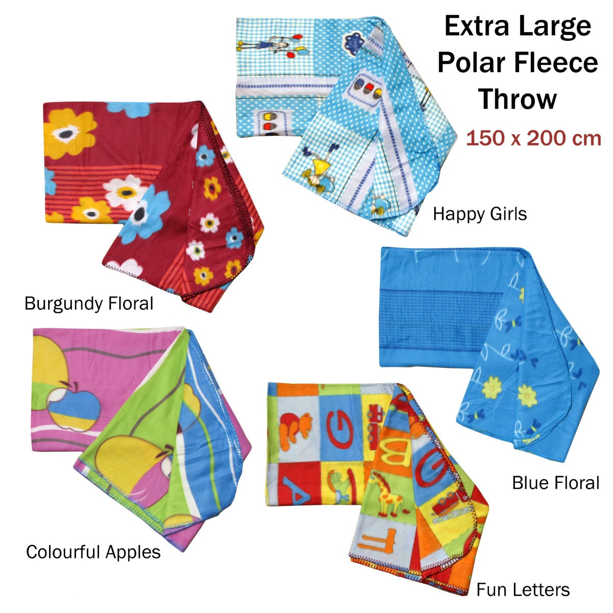 Assorted Extra Large Print Polar Fleece Throw Rug 150 x 200 cm Burgundy Floral V442-ATX-THROW-POLARFFLORAL-BURGUNDY-RE