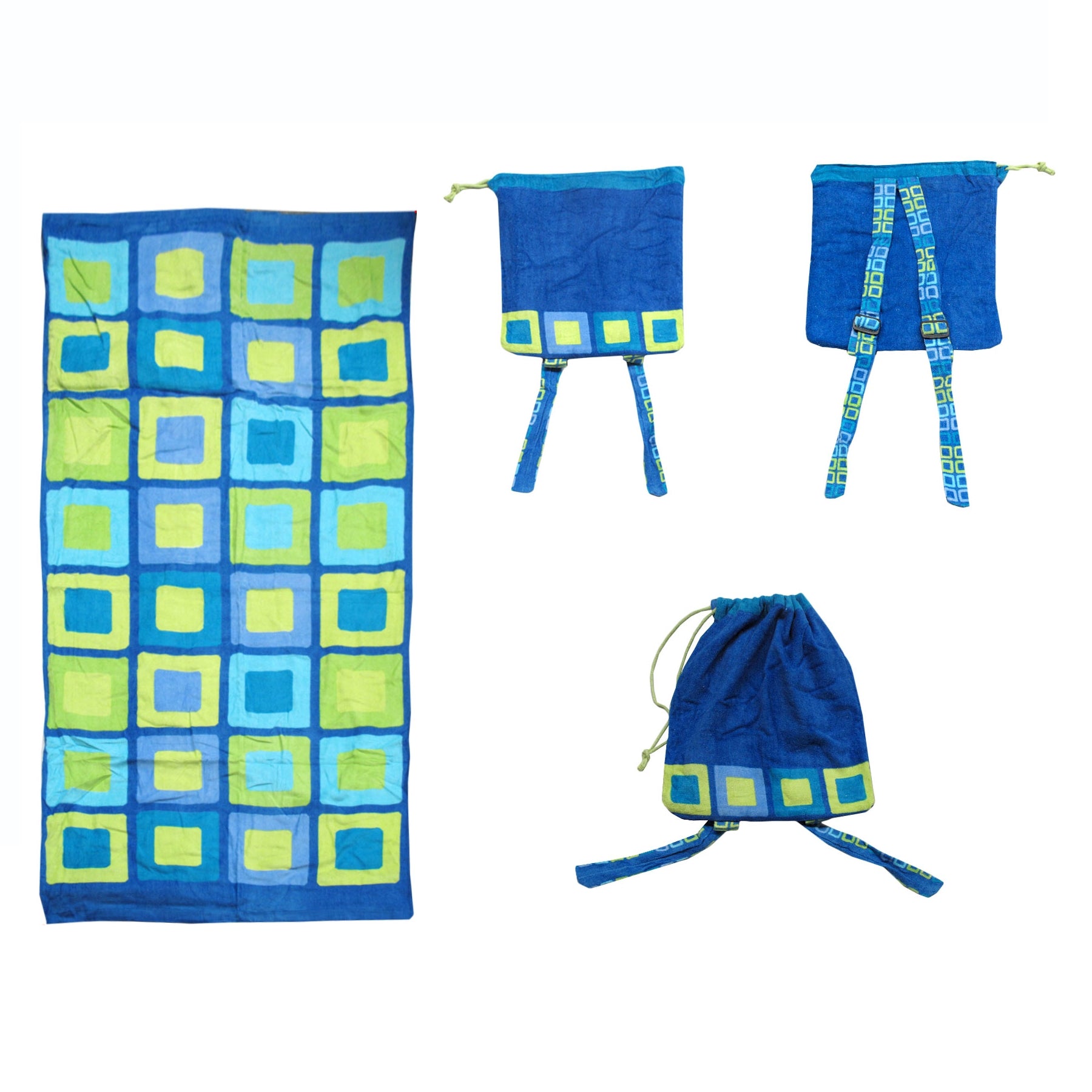 Kids Beach Towel N Bag Cubes V442-ATX-TOWEL-2IN1CUBES-BLUE-RE