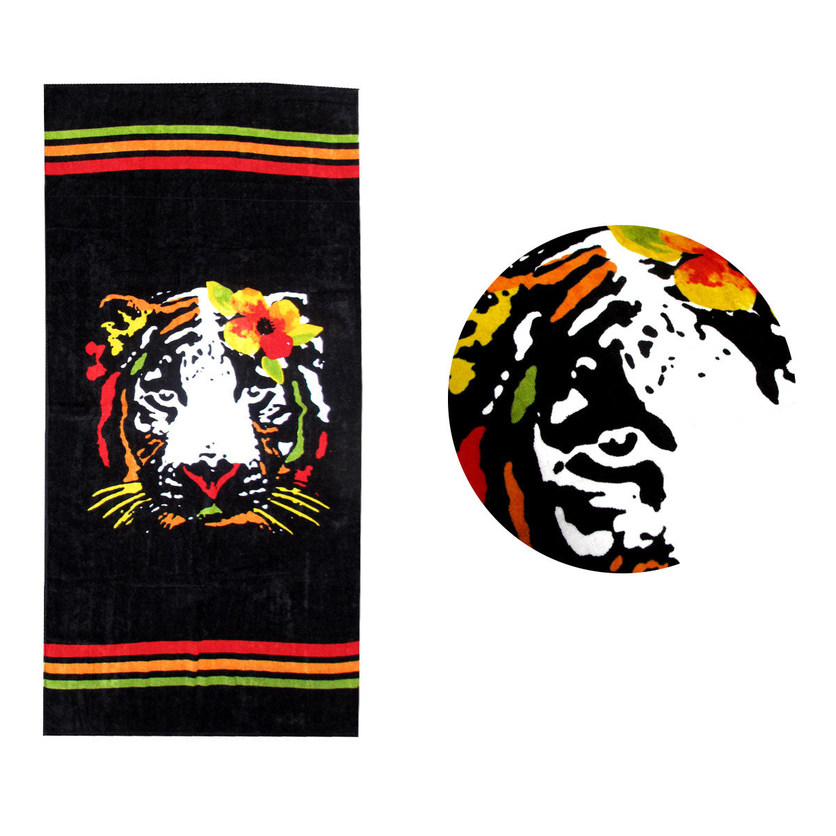 Flor de la Mar Black Cotton Beach Towel V442-ATX-TOWEL-FLORDELAMAR-BLACK-RE