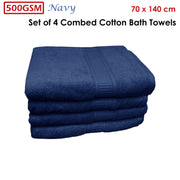 500GSM Set of 4 Combed Cotton Bath Towels Navy 70 x 140 cm V442-ATX-TOWEL-SETOF4500GSM-NAVY-RE