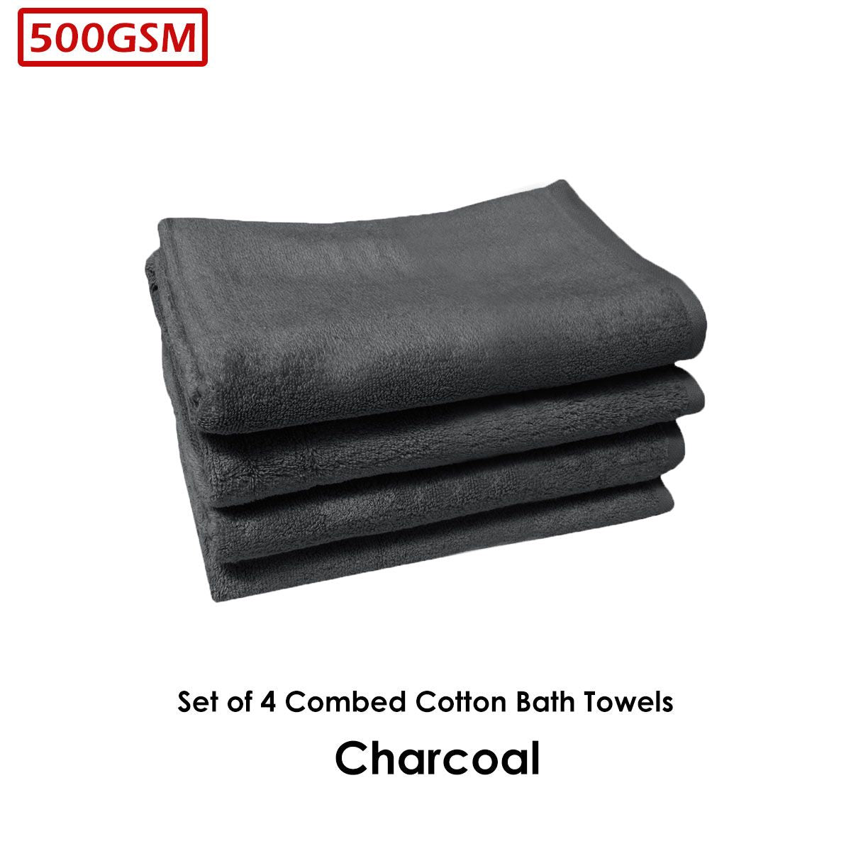 500GSM Set of 4 Combed Cotton Bath Towels Plain 70 x 140 cm Plain Charcoal V442-ATX-TOWEL-SETOF4500GSM-PLAINCHARCOAL-RE