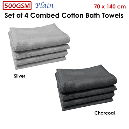 500GSM Set of 4 Combed Cotton Bath Towels Plain 70 x 140 cm Plain Charcoal V442-ATX-TOWEL-SETOF4500GSM-PLAINCHARCOAL-RE
