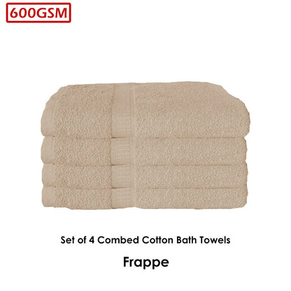600GSM Set of 4 Combed Cotton Bath Towels 70 x 140 cm Latte (aka Frappe) V442-ATX-TOWEL-SETOF4600GSM-FRAPPE-RE
