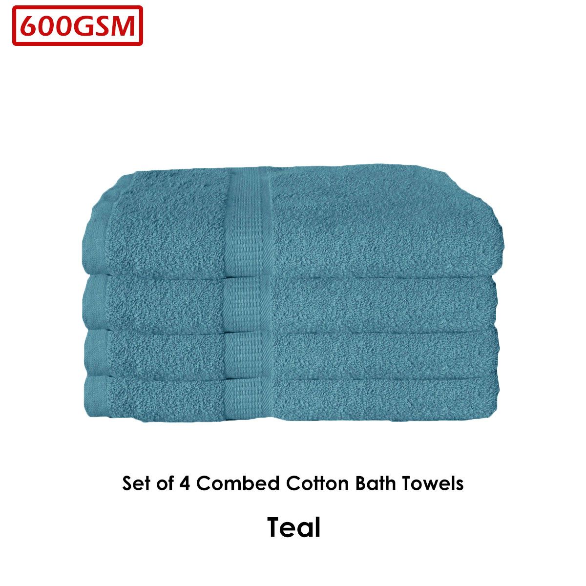 600GSM Set of 4 Combed Cotton Bath Towels 70 x 140 cm Teal V442-ATX-TOWEL-SETOF4600GSM-TEAL-RE