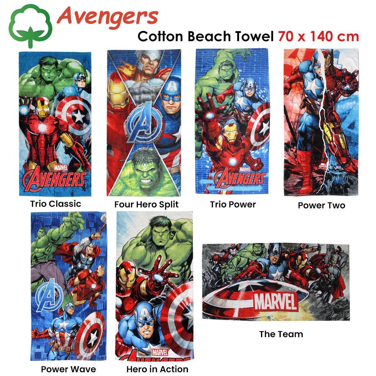 Marvel Avengers Cotton Beach Towel 70 x 140 cm Trio Classic V442-ATX-TOWEL-TRIOCLASSIC-MULTI-RE