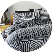 Homeport Kenya Black Printed Geometric Quilt Cover Set Double V442-AVT-QUILTCS-KENYA-BLACK-DS