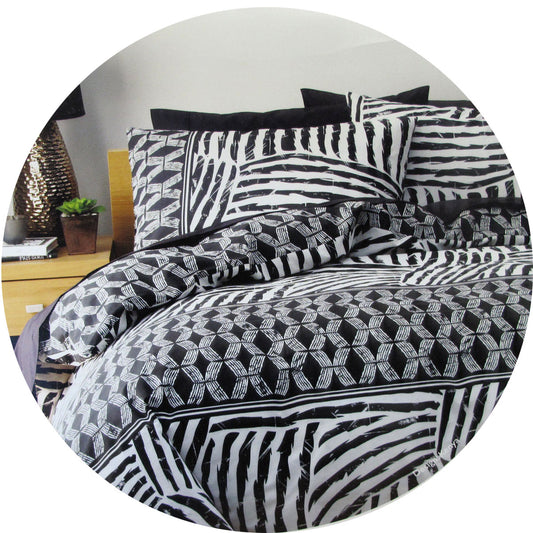 Homeport Kenya Black Printed Geometric Quilt Cover Set Double V442-AVT-QUILTCS-KENYA-BLACK-DS
