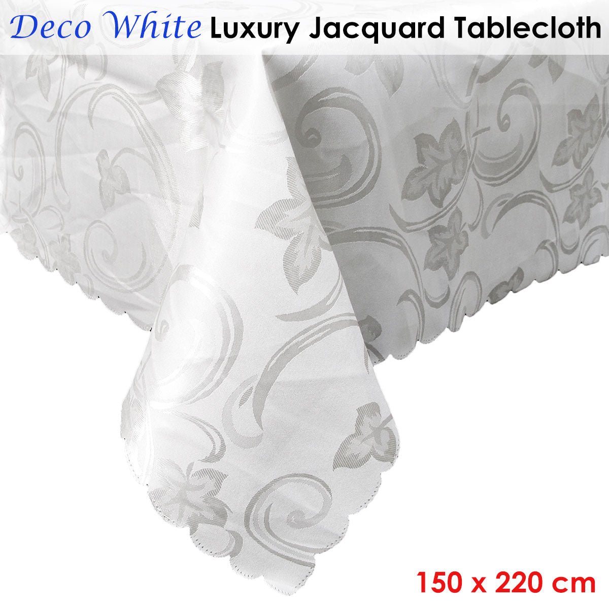 Deco White Luxury Jacquard Tablecloth 150 x 220 cm V442-AVT-TABLEC-DECO-220OB-WHITE