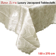 Rose Ecru Luxury Jacquard Tablecloth 150 x 270 cm V442-AVT-TABLEC-ROSE-270OB-ECRU