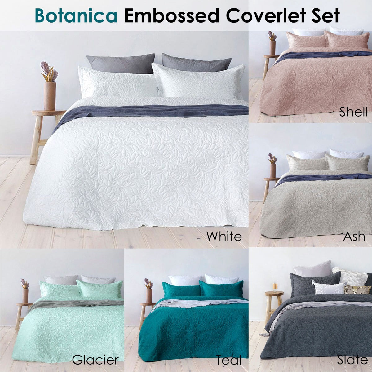 Bambury Botanica Embossed Glacier Coverlet Set Queen/King V442-BBY-COVERLET-BOTANICA-GLACIER-QS