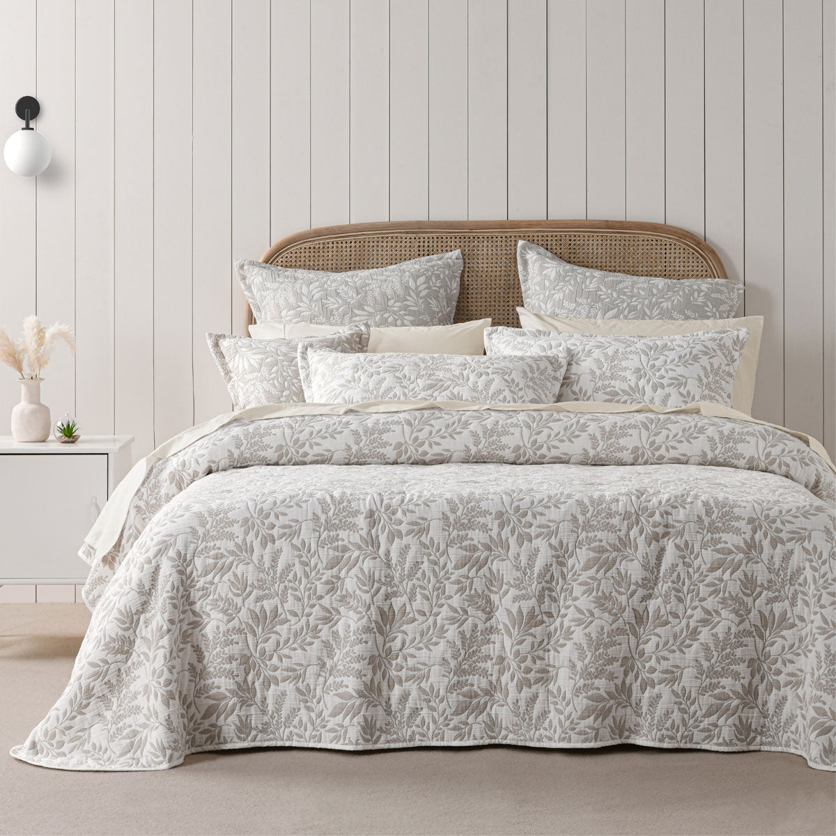 Bianca Ameila Stone Jacquard Quilted Foliage Bedspread Set King V442-BCA-BEDSPREAD-AMEILA-STONE-KI