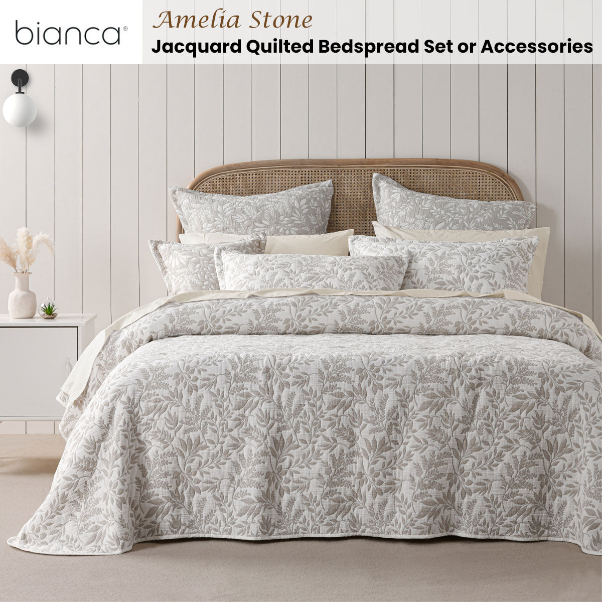 Bianca Ameila Stone Jacquard Quilted Foliage Bedspread Set King V442-BCA-BEDSPREAD-AMEILA-STONE-KI